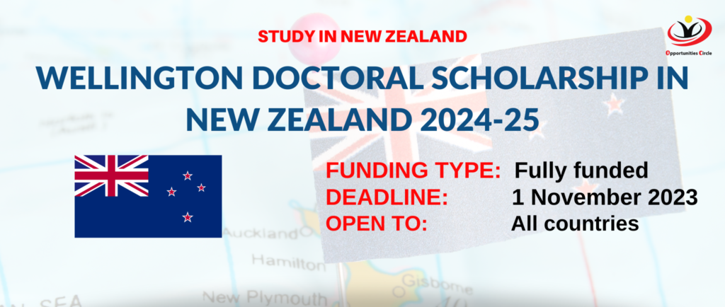 Wellington Doctoral Scholarship 2024-25 in New Zealand Last Date