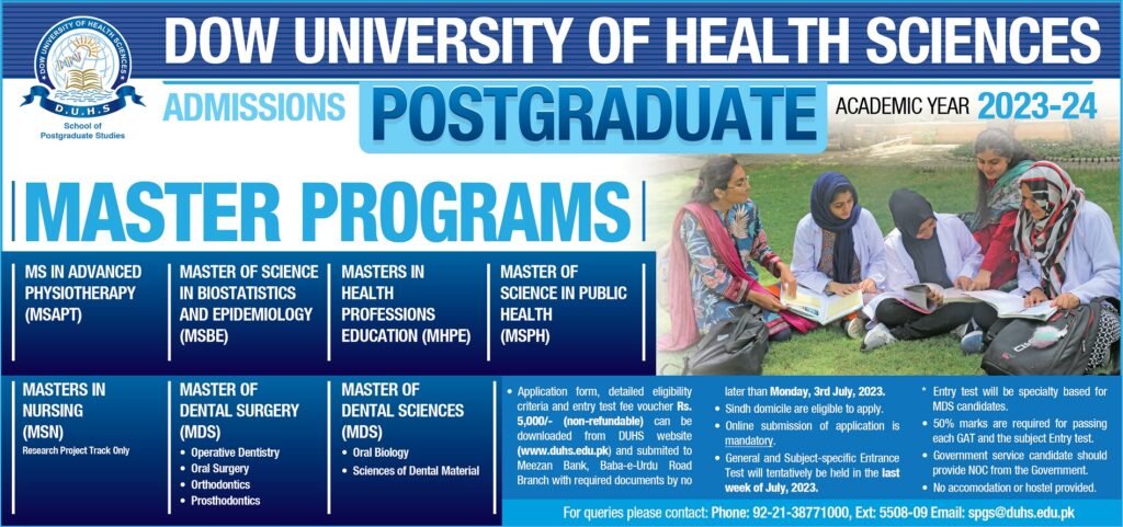Dow University of Health Sciences Admission 2024 Last Date