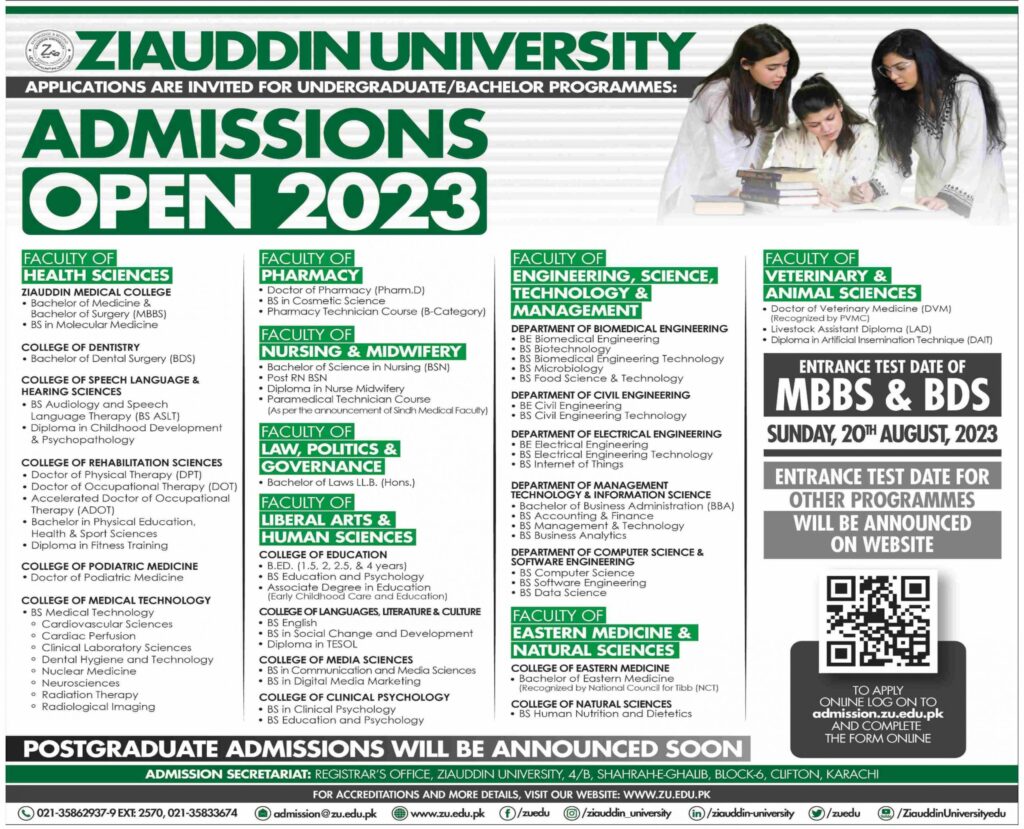 Ziauddin University Karachi Admission 2024 Last Date