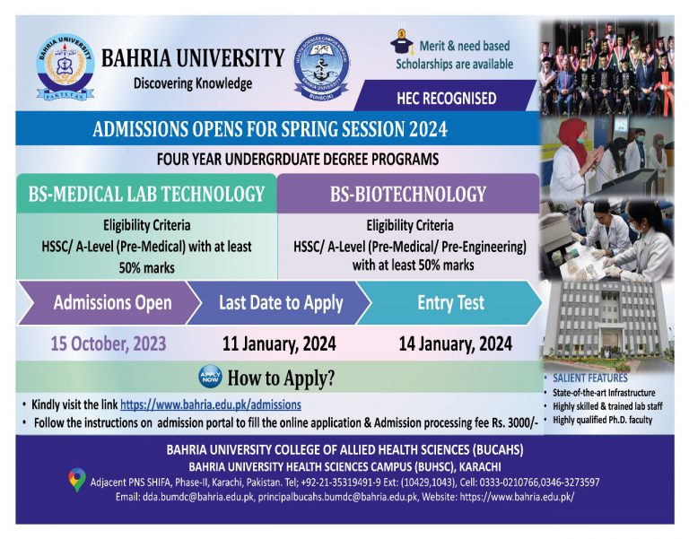 Bahria University Admission 2024-Apply Online