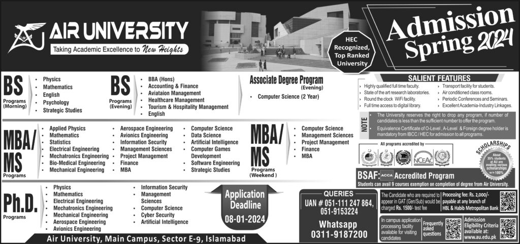 Air University Admission 2024 Last Date-Apply Online